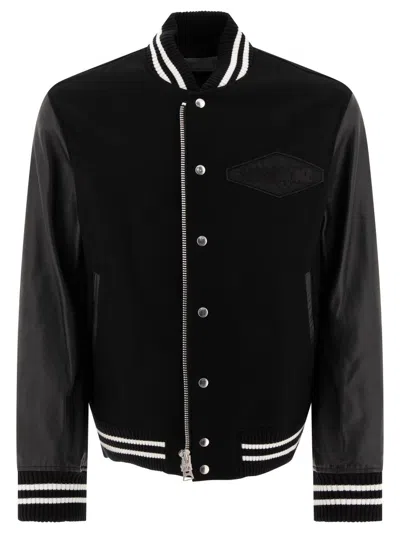 Shop Sacai "gonz Wool Melton X Leather" Bomber Jacket In Black