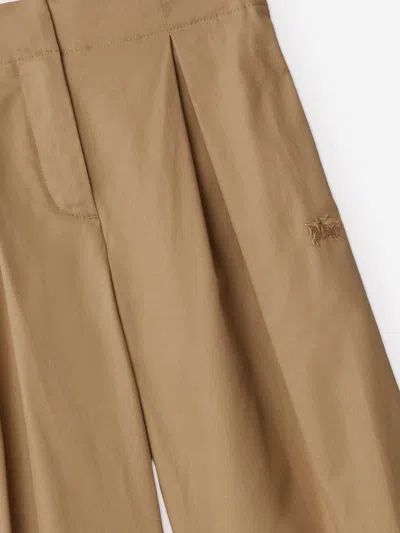 Burberry Ekd Pleated Cotton Trousers In Beige