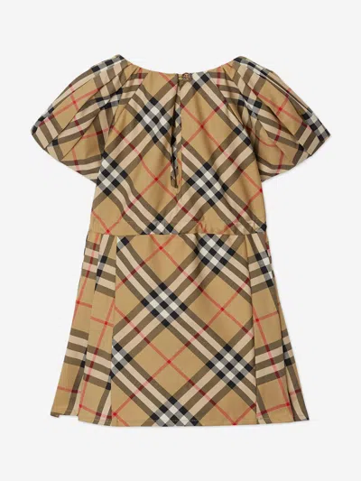 Burberry Baby Girls Beige Cotton Check Bow Dress In Beige