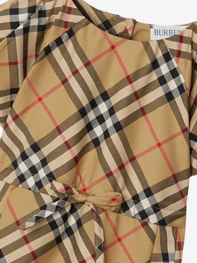 Burberry Baby Girls Beige Cotton Check Bow Dress In Beige