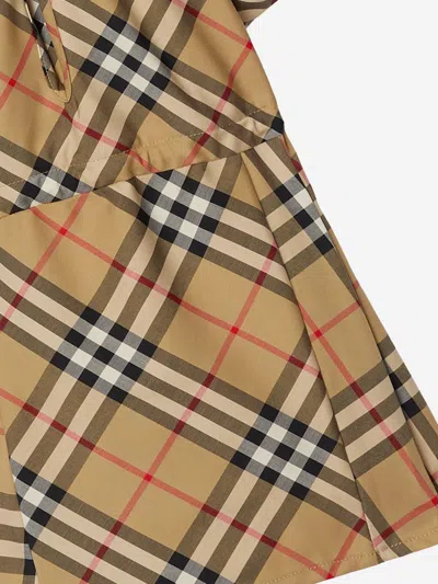 Burberry Baby Girls Beige Cotton Check Bow Dress In Beige
