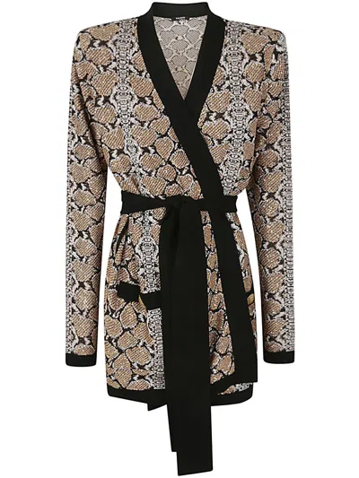 Balmain Glittered Belted Cardigan In Black