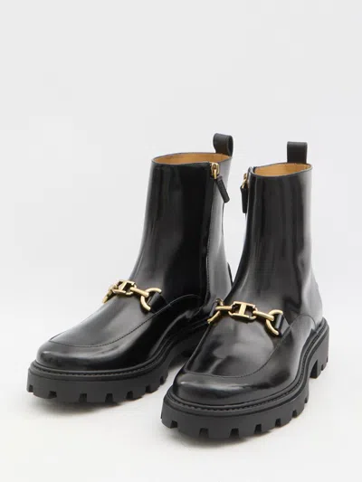 Shop Tod's Leather Ankle Boots In Black