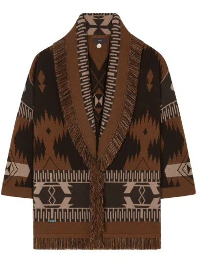 Shop Alanui Patterned-jacquard Cashmere Cardigan In Coffee/dakar