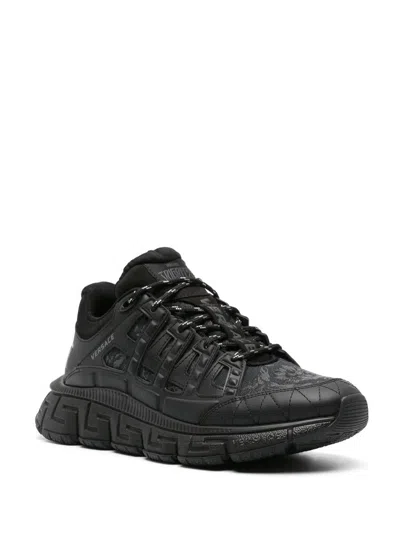 Shop Versace Trigreca Sneakers With Baroque Jacquard Motif In Black