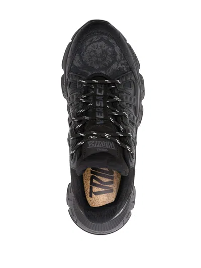 Shop Versace Trigreca Sneakers With Baroque Jacquard Motif In Black