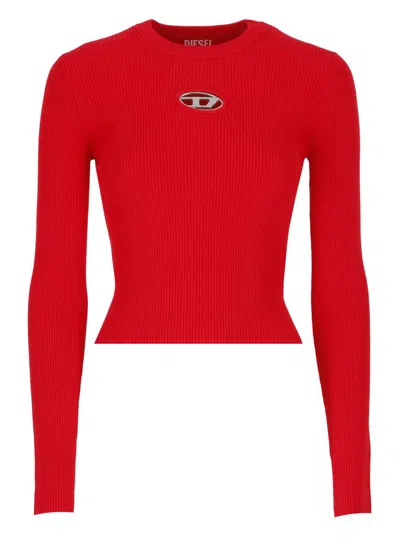 Diesel Rib-knit Viscose-blend Top With Oval D In Red