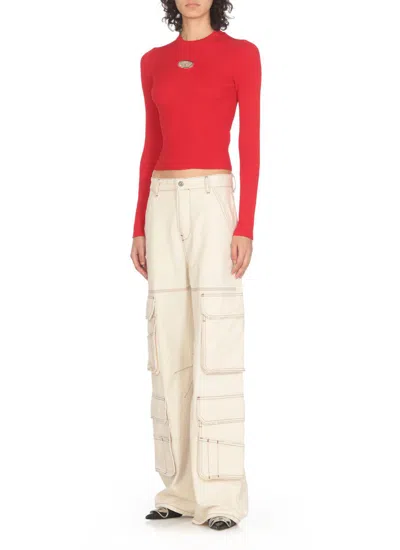 Diesel Rib-knit Viscose-blend Top With Oval D In Red