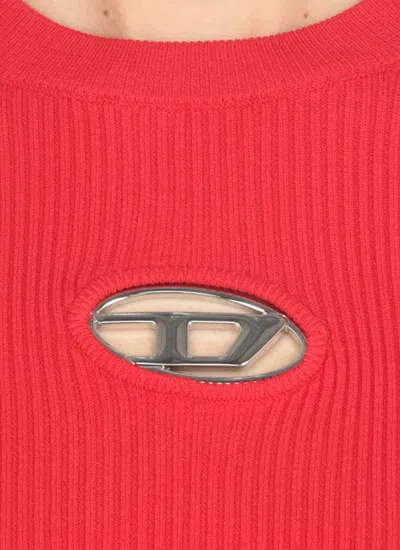 Diesel Rib-knit Viscose-blend Top With Oval D In Red