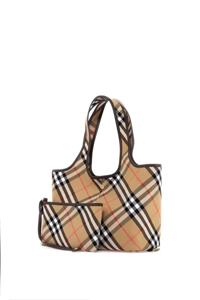 Shop Burberry Ered\n\nsmall Checkered Tote Bag In Beige