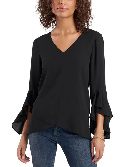 Vince Camuto Womens Chiffon V-neck Blouse In Black