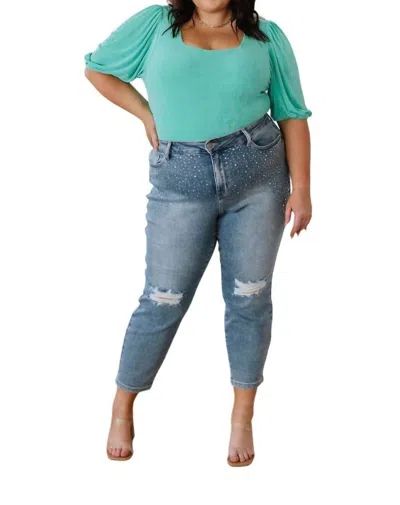 White Birch A Total Vision Square Neck Bodysuit In Mint In Green
