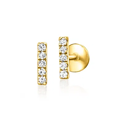 Rs Pure By Ross-simons Diamond-accented Bar Flat-back Stud Earrings In 14kt Yellow Gold In White