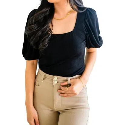 White Birch A Total Vision Square Neck Bodysuit In Black In Black