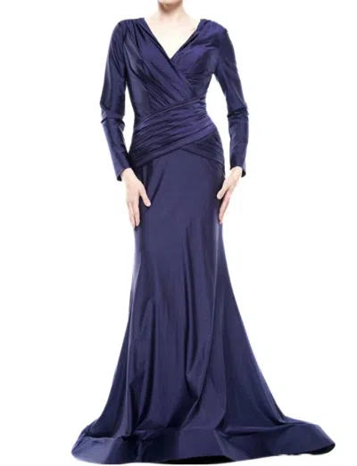 Marsoni By Colors Long Sleeve Gown In Navy In Blue