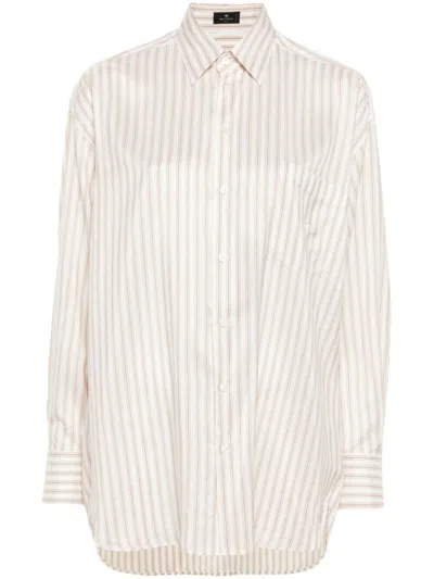 Shop Etro Striped Cotton Shirt For Women In Beige