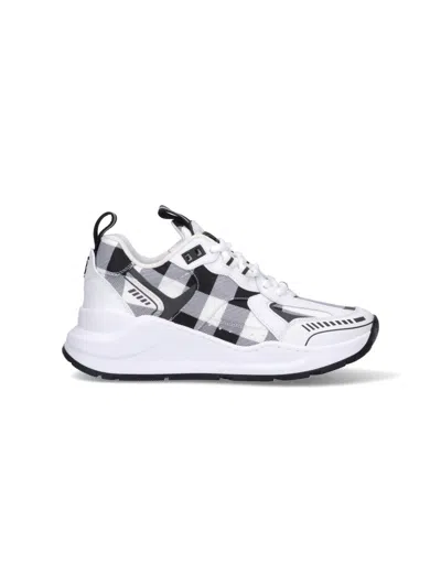 Shop Burberry Women "check" Sneakers In White