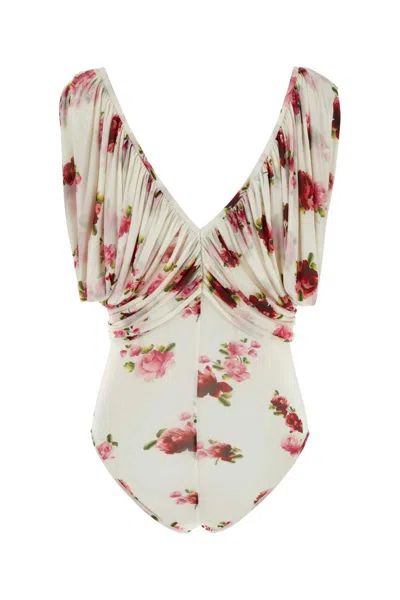 Magda Butrym Draped Sleeves Floral Pattern Bodysuit In Floral