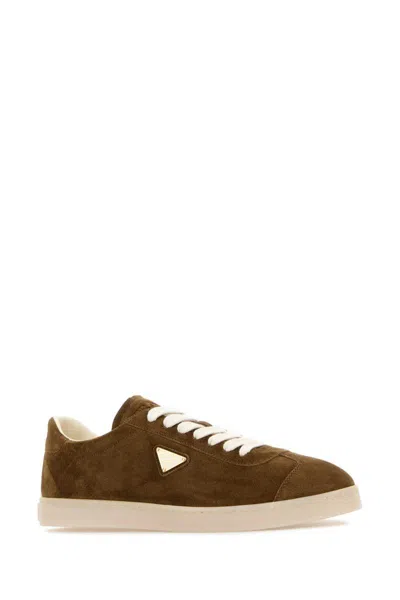 Prada Cotton Sigaro Sneakers In Brown