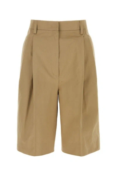 Prada Cotton Bermuda Shorts Front Pleats In Brown