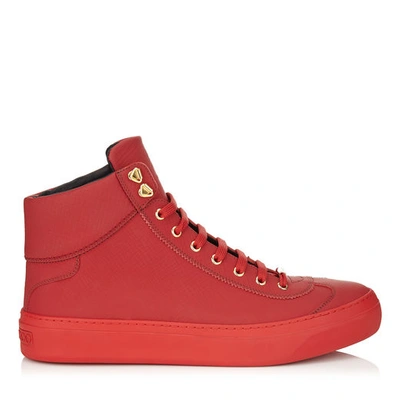 Shop Jimmy Choo Argyle Russian Red Grained Matt Calf Leather High Top Trainers