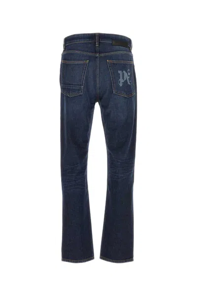 Palm Angels Belt Loops Faded Denim Trousers In Blue