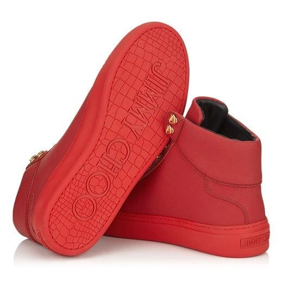 Shop Jimmy Choo Argyle Russian Red Grained Matt Calf Leather High Top Trainers