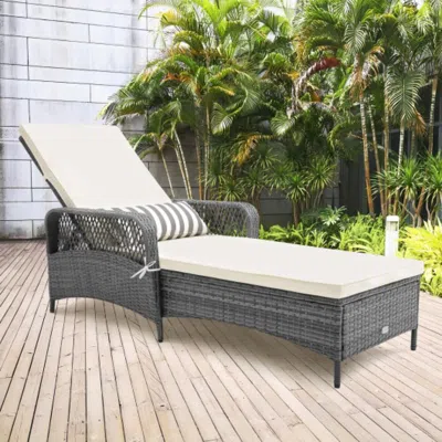 Hivvago Outdoor Chaise Lounge Chair Recliner With 6-level Backrest Cushion And Pillow