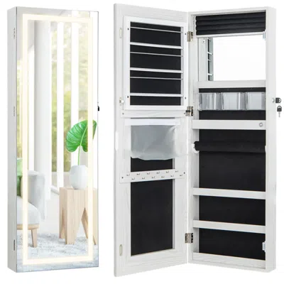 Hivvago 42.5 Inches Lockable Jewelry Mirror Wall Cabinet With 3-color Led Lights-white