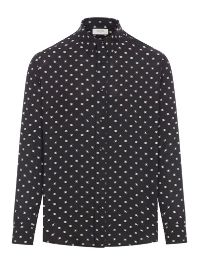 Shop Celine Shirt With All-over Logo In Black