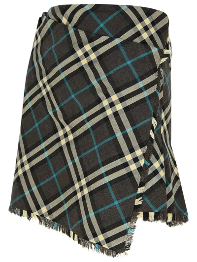 Shop Burberry 'check' Brown Polyester Blend Skirt In Green