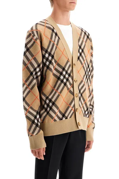 Shop Burberry Ered Wool And Mohair Cardigan Sweater In Beige