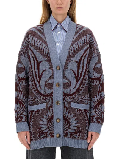 Shop Etro Jacquard Wool Cardigan In Multicolour