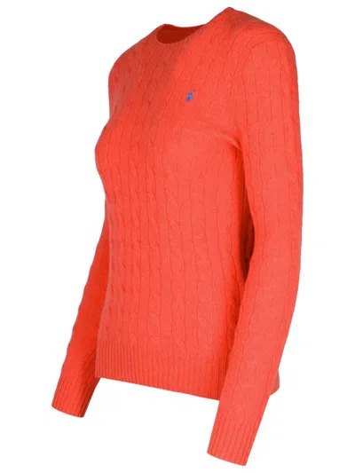 Polo Ralph Lauren Cable Knit Pullover With Ribbed Finish In Orange