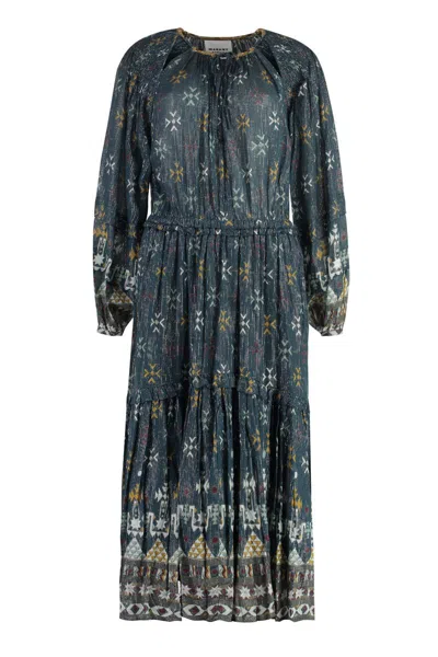 Isabel Marant Étoile Fratela Graphic-print Cotton Midi Dress In Blue
