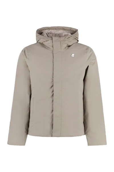 K-way Nylon Jacket With Hood And Drawstrings In Beige