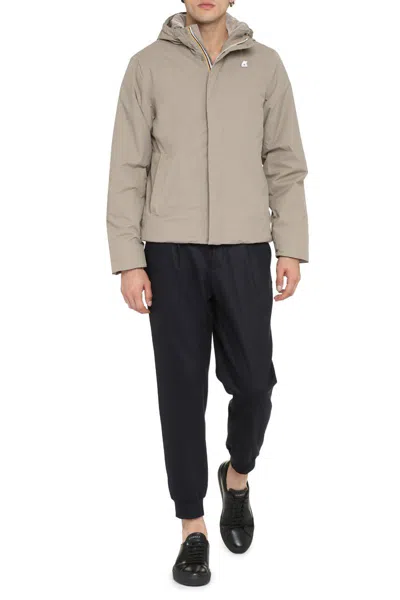 K-way Nylon Jacket With Hood And Drawstrings In Beige