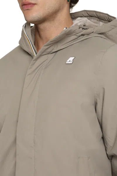 K-way Nylon Jacket With Hood And Drawstrings In Beige