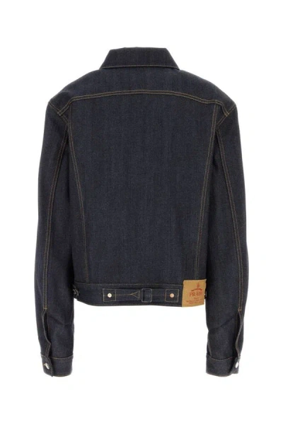 Shop Prada Woman Denim Jacket In Blue