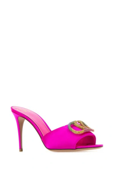 Shop Valentino Garavani Woman Fuchsia Satin  Garavani Escape Mules In Pink