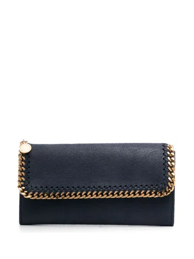 Shop Stella Mccartney Continental Flap Wallet Eco Shaggy Deer W/gold Chain In Blue