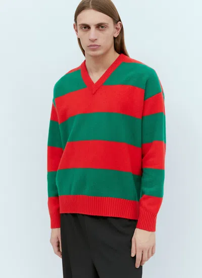 Shop Gucci Men Felted Wool Striped Sweater In Red