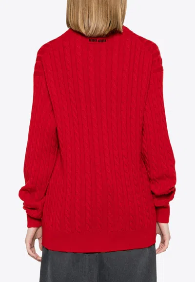 Miu Miu Cable Knit Cashmere Sweater In Red