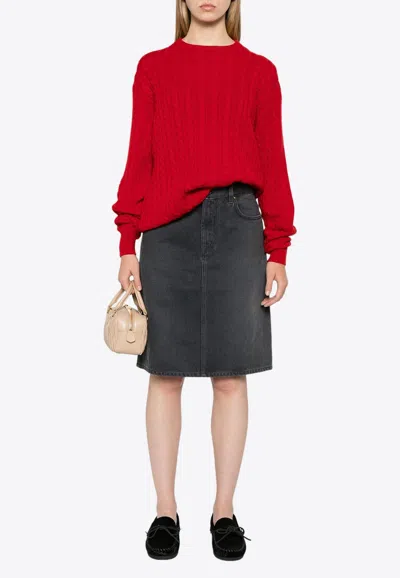Miu Miu Cable Knit Cashmere Sweater In Red