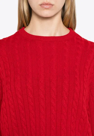 Miu Miu Cable Knit Cashmere Sweater In Red