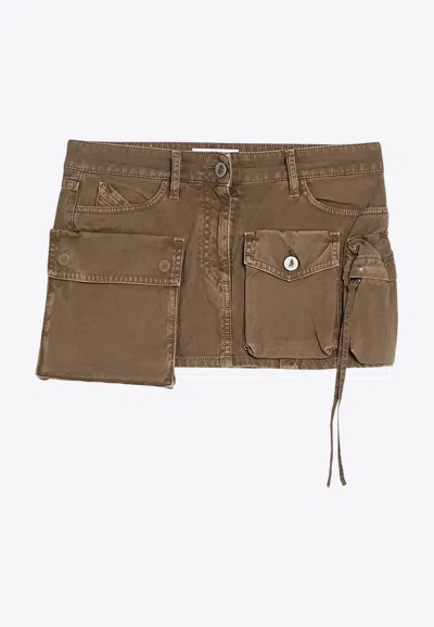 Attico Cargo Denim Mini Skirt In Brown