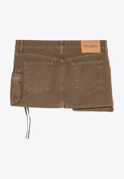 Attico Cargo Denim Mini Skirt In Brown