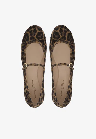 Gianvito Rossi Carla Leopard-print Suede Mary Jane Ballet Flats In Multicolor