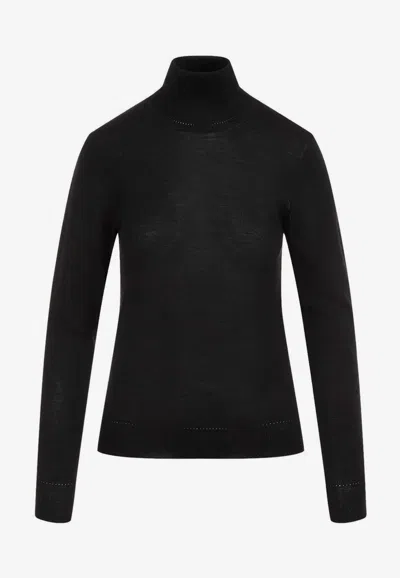 Saint Laurent Cassandre Wool Turtleneck Sweater Clothing In Black