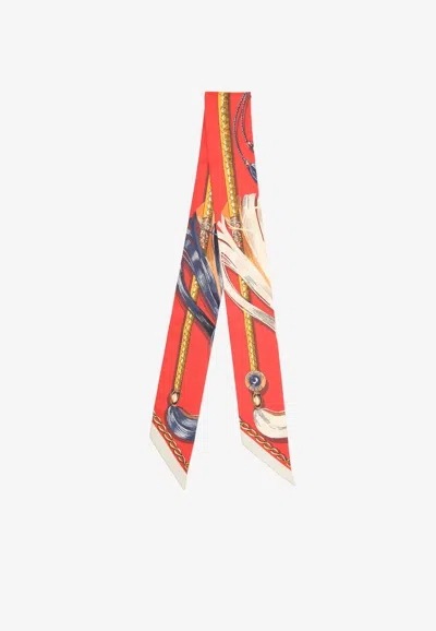 Pre-owned Hermes Cavalcades Silk Twilly In Rouge Vif